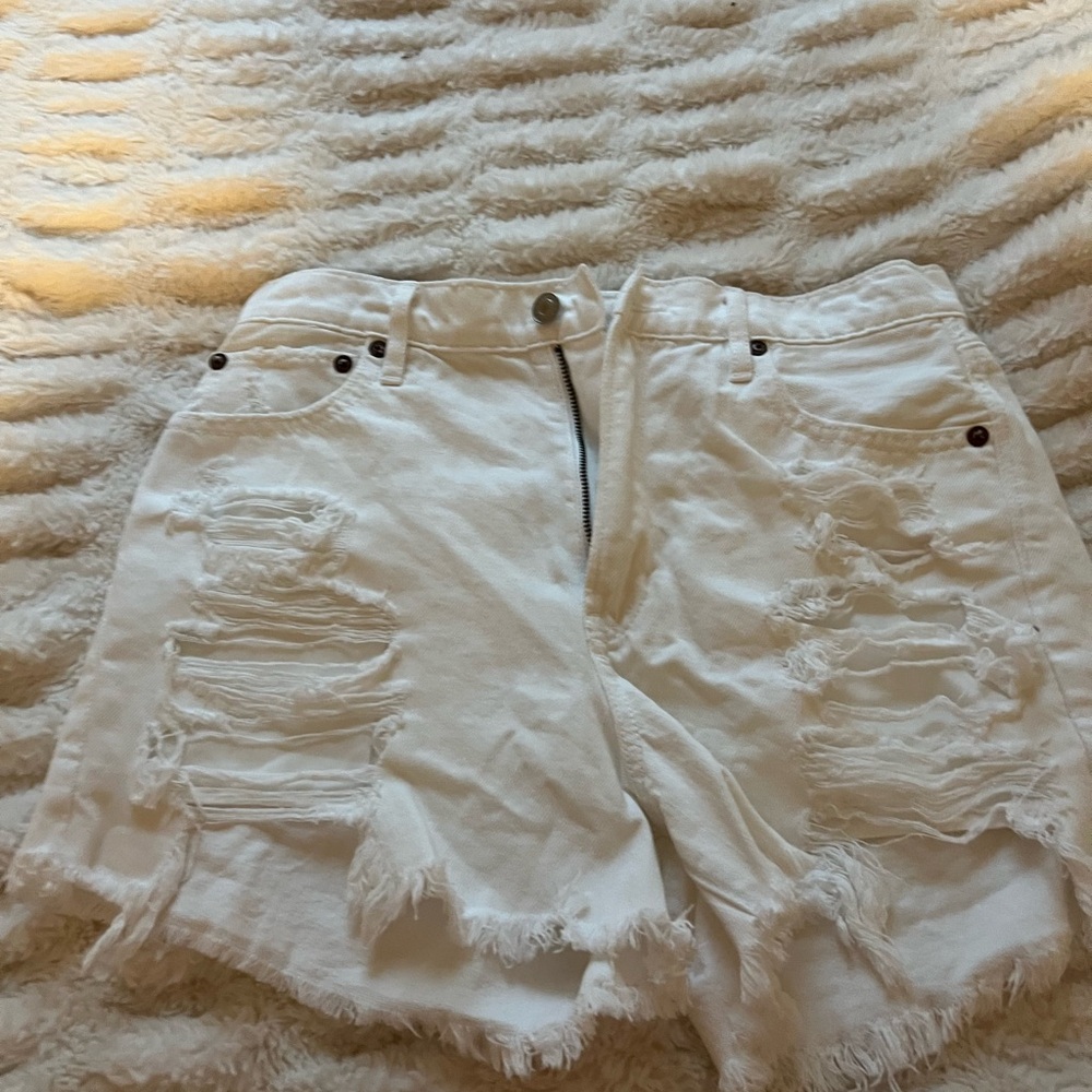 American Eagle Outfitters White Distressed Denim Shorts
